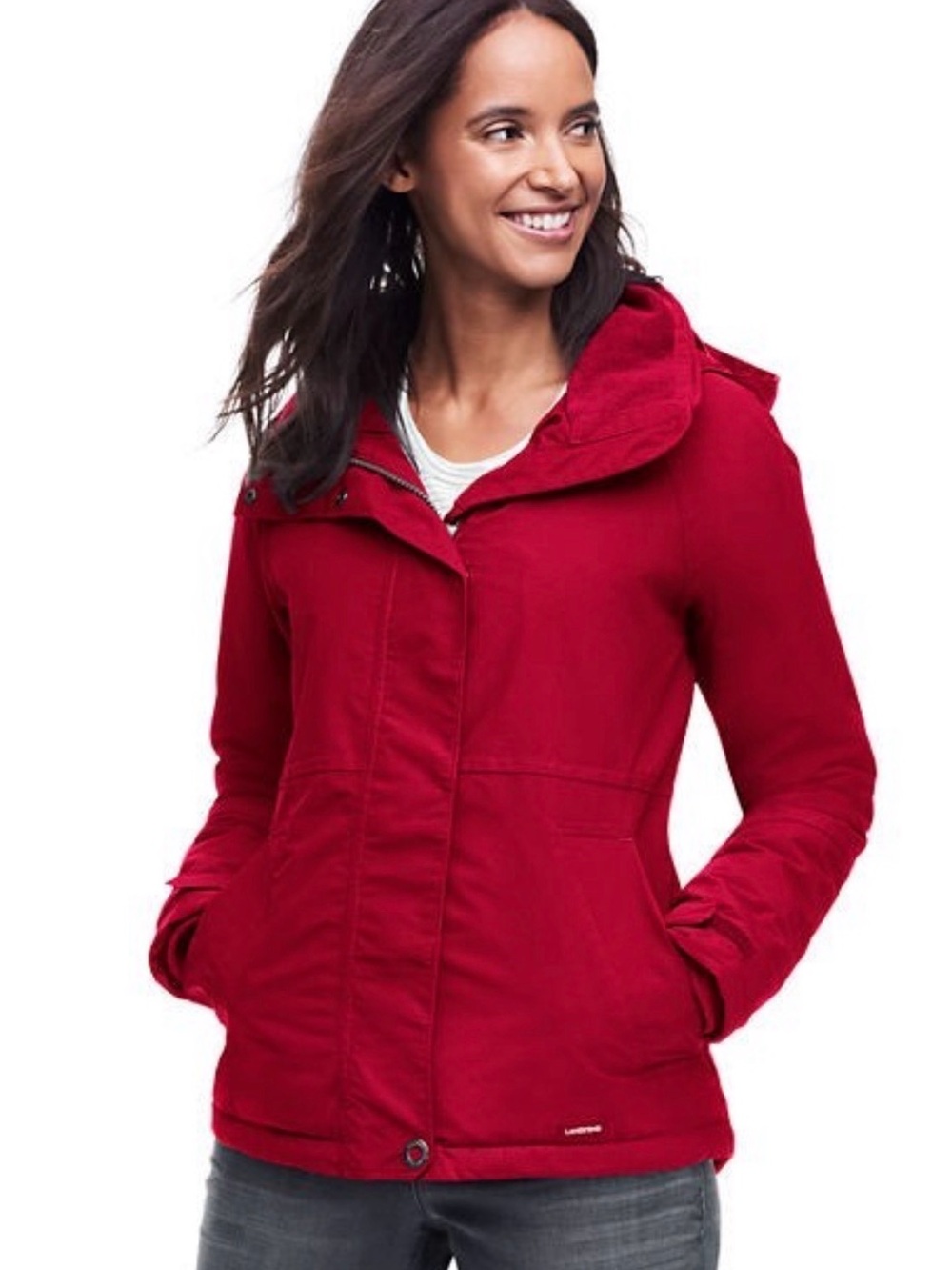 Lands’ End The Squall Jacket XL 18 Red Fleece Lined Hooded Coat